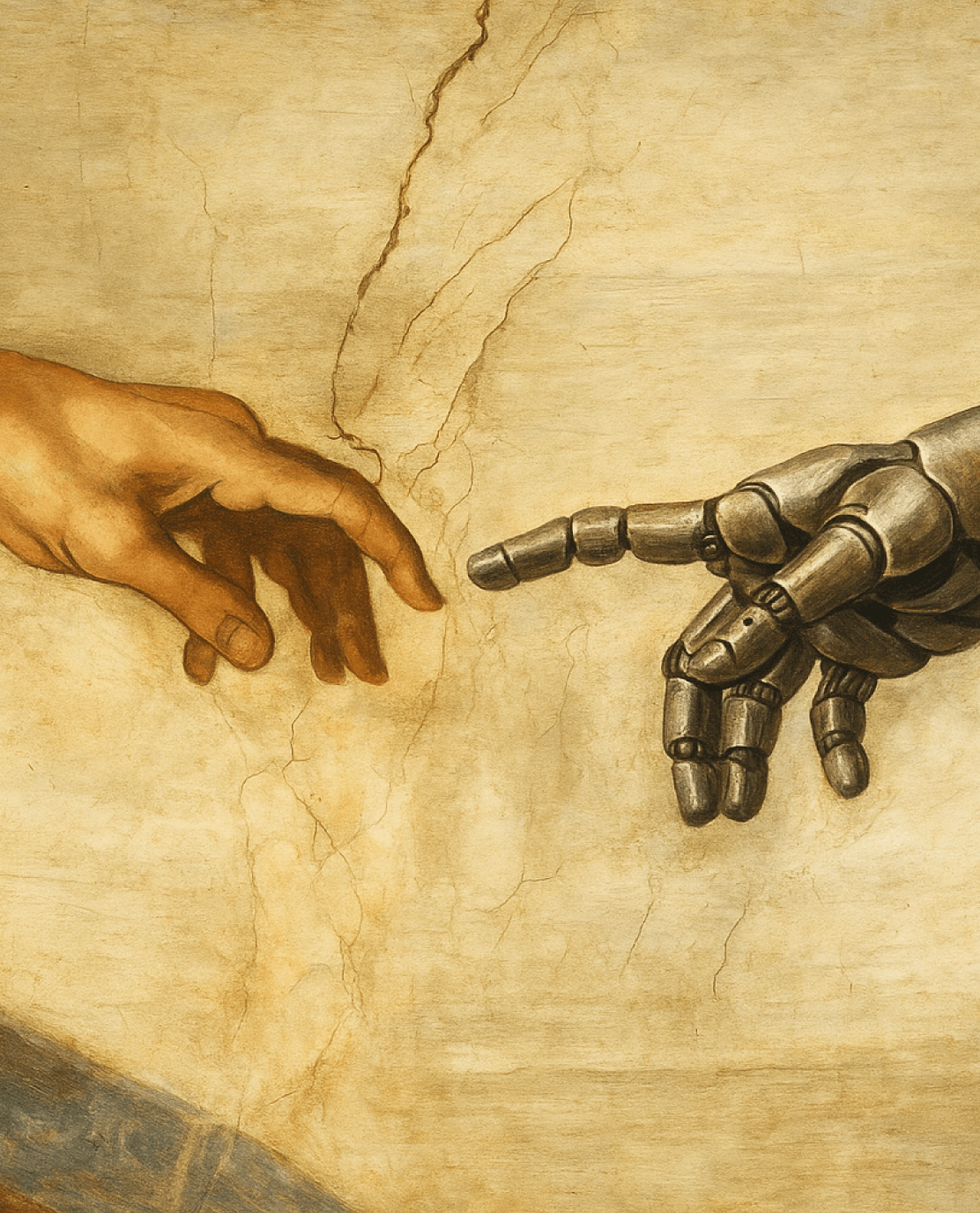 AIVOLUTION ένα ανθρώπινο χέρι πλησιάζει ένα airoboto χέρι AIVOLUTION ένα ανθρώπινο χέρι πλησιάζει ένα airoboto χέρι